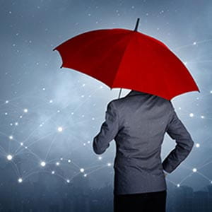 man with umbrella in city insurance crisis coverage